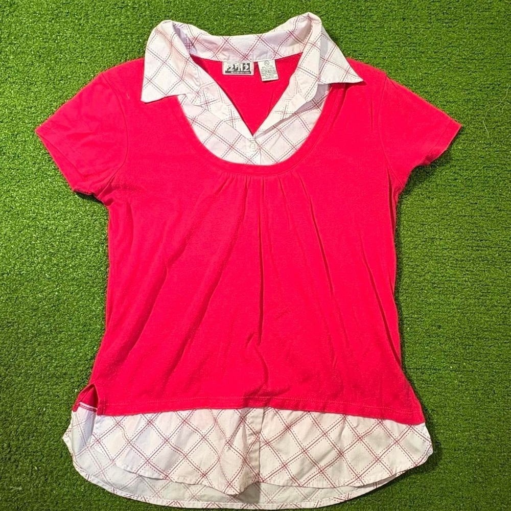Vintage Y2K 212 Preppy Layered Blouse Pink Office Siren Collared Shirt Size PL